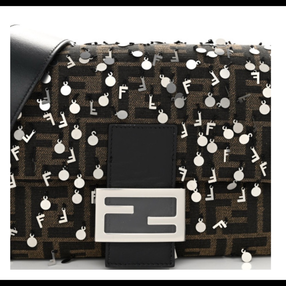 Fendi Black and Brown Baguette Shoulder Bag with Silver Accents - Picture 7 of 12